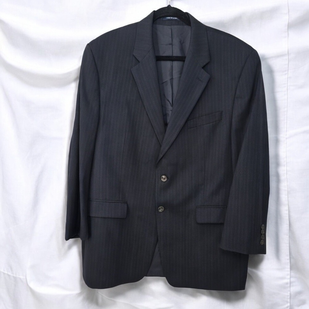 Chaps Ralph Lauren Pinstripe‎ Blazer Two Button Wool Cashmere Blend Men 44R Blue